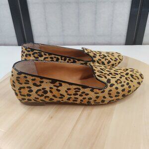 J Crew Factory Animal Leopard Print Calf Hair Leather Flats Loafers Women US 6.5